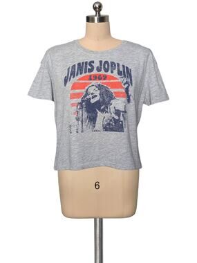JANIS JOPLIN Heather Gray Graphic Print T-Shirt Shirt Tee S